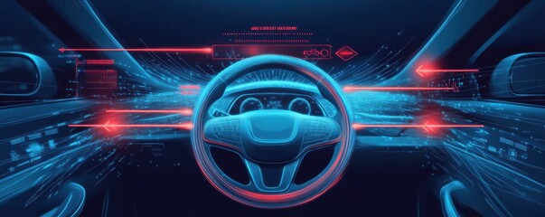 Wall Mural - futuristic art depicting a high-tech autonomous car dashboard with advanced technology and abstract 