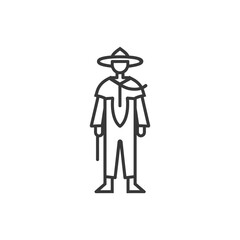 Sticker - Line Art Illustration of a Man in a Hat and Cape