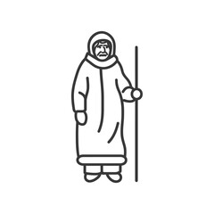 Sticker - Line Art Illustration of a Man in a Hooded Winter Coat Holding a Stick