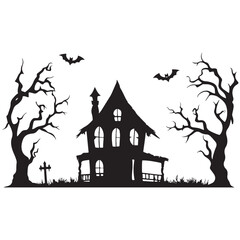 Halloween haunted house castle vector illustration, Halloween background with scary pumpkins candles in the graveyard at night