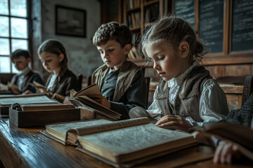 Poster - A history class where students are engrossed in stories of the past, connecting with heritage and culture. Concept of history. Generative Ai.