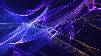 Wall Mural - Abstract Digital Art: Waves of Light and Grid