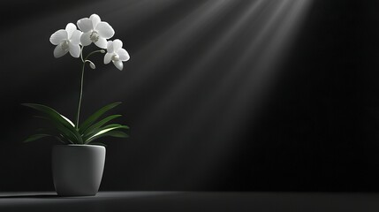 Poster -   White flower in black vase, lit by window rays