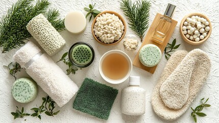 Wall Mural -  A white table adorned with various skin care products and a steaming cup of tea beside it