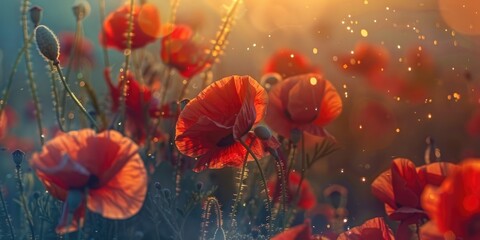 Poster - Close up of beautiful poppy flowers