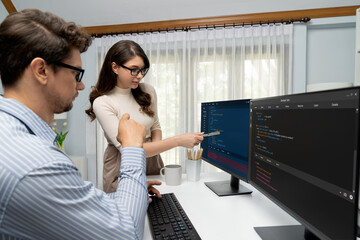 Wall Mural - team skilled developers program thinking newest coding creative website planning software project on