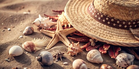 Canvas Print - hat and sunglasses on the beach