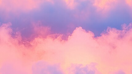 Wall Mural -   A plane flying against a backdrop of pink and blue skies, framed by an array of clouds in the foreground