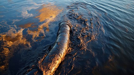 Wall Mural - Dramatic image of an oil spill disaster with crude oil contaminating ocean waters, creating environmental impacts and compelling viewers to consider ecological protection and marine life preservation