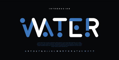 Water, modern abstract digital alphabet aqua font minimal technology typography creative urban sport fashion