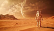 © Oleksiy - Spaceman walks on the red planet Mars. Space Mission. Astronaut travel in space