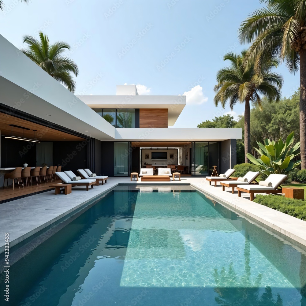 luxurious home, outdoor living concept with private oasis, modern ...