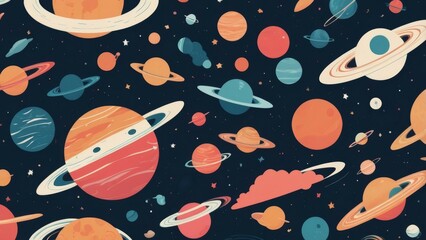 Wall Mural - Seamless pattern with planets and stars. hand drawn illustration