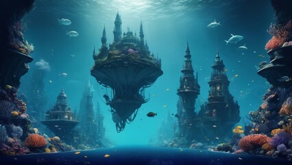 Wall Mural - Underwater world. The underwater world. Underwater world. 3d rendering