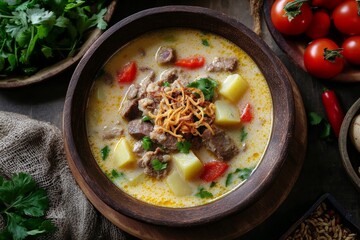 Wall Mural - Betawi Soup, Originating from Jakarta, this rich and creamy soup is made with beef or offal cooked in coconut milk, and seasoned with spices.