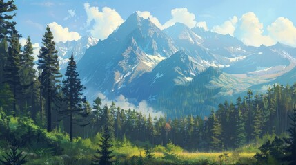 Wall Mural - mountain range and forest during daytime