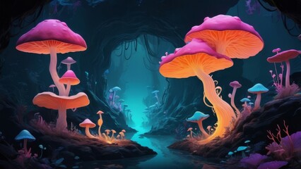 Wall Mural - orange mushroom in the night