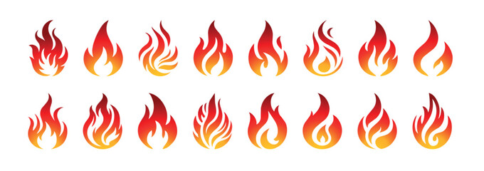 Wall Mural - Set of simple small flames vector icons. Symbol of burning fire flame collection isolated on white background.