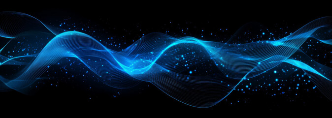 Abstract representation of a flowing blue digital waveform composed of glowing dots, symbolizing technology, data, and futuristic design concepts.

