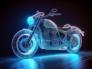 motorcycle bike, hologram neon, on a dark background