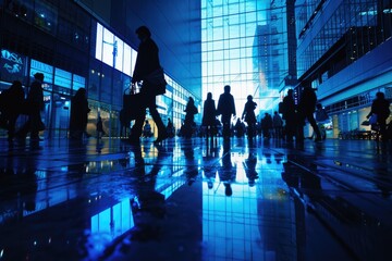 Wall Mural - People walking through city streets at night