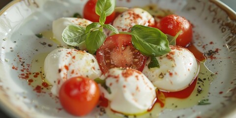 Poster - Mozzarella and tomato paste on a plate