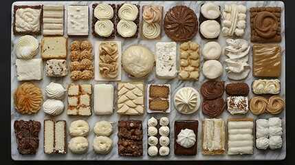 Wall Mural -   A marble countertop with an array of cookies and pastries displayed on top