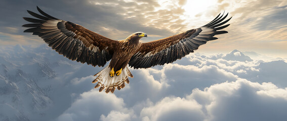 Wall Mural - Eagle in flight above the clouds