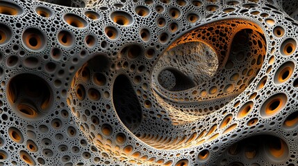 Canvas Print -    a hole-filled structure, with an orange-black focus on its center