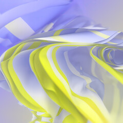 Leinwandbilder - Waves of yellow-blue fabric stripes in the wind illustration. 3d rendering