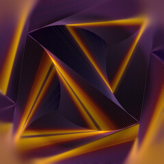 Leinwandbilder - Running waves of yellow-red color on a pattern of dark purple triangles. 3d rendering illustration