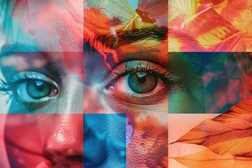 Poster - Close-up of a person's face with vibrant colors and details, suitable for art or design projects