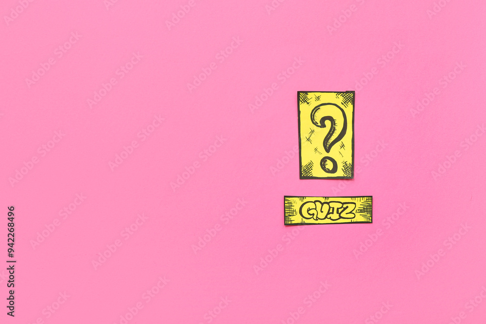 Paper quiz card with question mark on pink background
