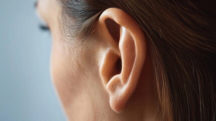 Poster - A close up of a woman's ear with her hair pulled back, AI