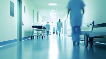 Canvas Print - Blurred view of medical personnel walking down a hospital hallway.