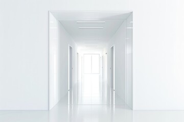 Wall Mural - A long, empty hallway with white walls and floors