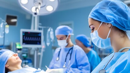 Wall Mural - Female surgeon in an operating room, concentrating on the procedure