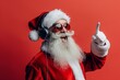 © YURIMA - Picture a contemporary and stylish Santa Claus with headphones and shades, on a red background, joyfully celebrating the festive season while listening to music, embodying a fun and cool vibe