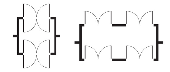 set of door plan symbols. supermarket, mall or store entrance icons. floorplan elements in top view.