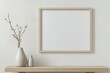 © lunarts_studio - Blank picture frame mockup on wall. Light room minimal design. View of modern scandinavian style interior with artwork mock up on wall. Home staging and minimalism concept