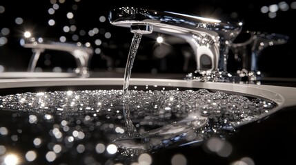 Poster - A close up of a faucet with bubbles coming out, AI