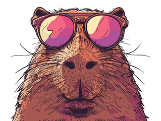 Poster - Beaver in sunglasses. Vector illustration of a beaver with sunglasses.