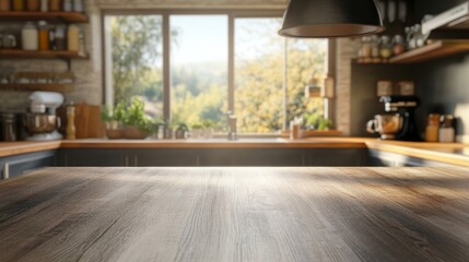 Wall Mural - A perspective view of a wood table, desktop surface with wooden surface, kitchen top made from brown timber board isolated on white background. A realistic 3D illustration of the tabletop, an