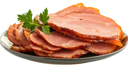 Pressed ham meat on a plate isolated over white background