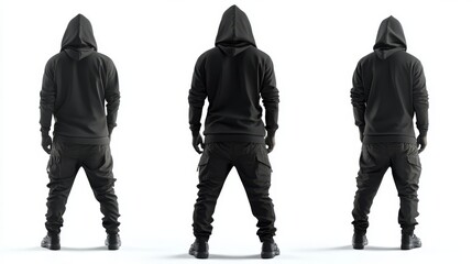 Sportswear mockup featuring a black hoodie and trousers for men, suitable for athletic purposes