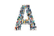 © Tof - Photographie - Illustration vectorielle représentant la lettre A de l'alphabet constituée d'une foule de personnages d'âge, de races et de sexes différents