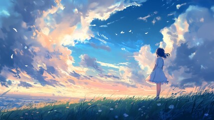 Sticker - anime girl looking at the sky