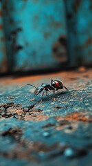 Wall Mural - Ant isolated on metal background