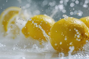 Poster - A group of lemons submerged in water, great for use as a still life or in a kitchen setting