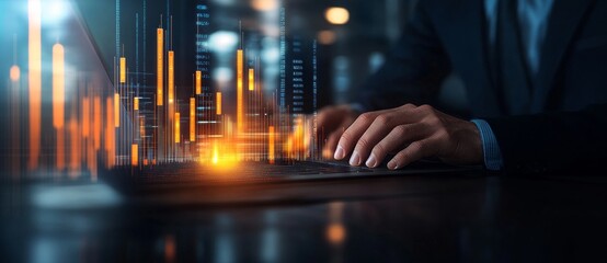 At night, a hacker using a laptop computer to hack office data. Image from a stock photography collection.